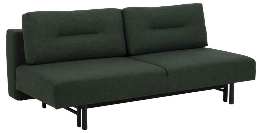 Produktbillede af ACT NORDIC Malling sovesofa m. udtræksseng og 2 puder grøn stof og sort stål i premium kvalitet