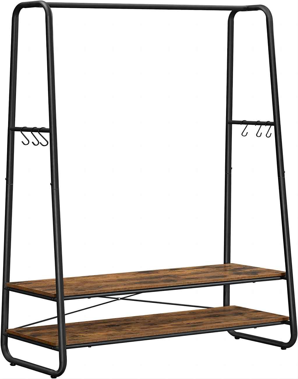 VASAGLE tøjstativ m. 6 S-kroge og 2 hylder brun spånplade og sort stål