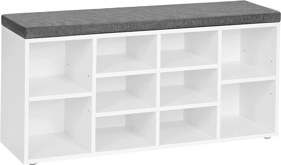 VASAGLE entrébænk m. stofhynde og 10 rum til sko hvid spånplade 104x30