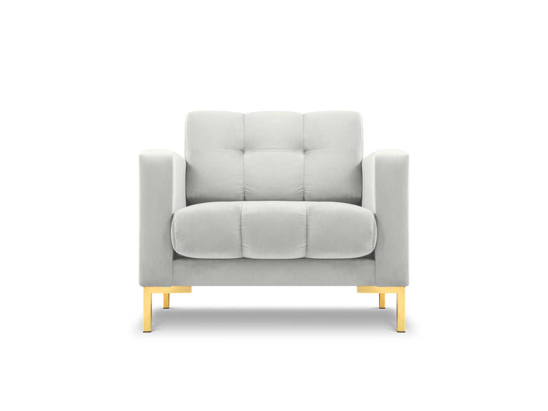 MICADONI Mamaia lænestol m. armlæn 1 sæde sølv fløjl og guld metal