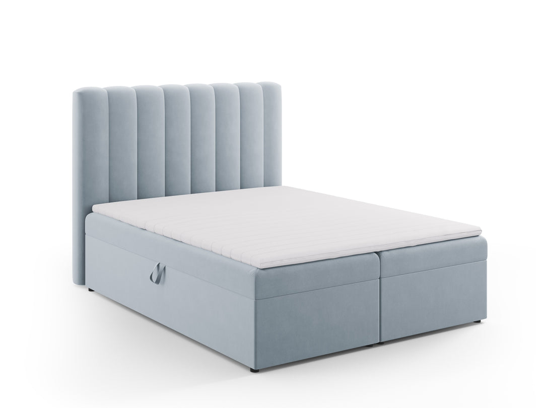 MICADONI Kelp Boxspring seng m. sengegavl Boxspring/madras topmadras blå fløjl 200x160
