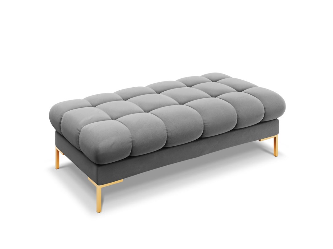 MICADONI Mamaia bænk 2 sæder rektangulær grå fløjl og guld metal 62x133x41