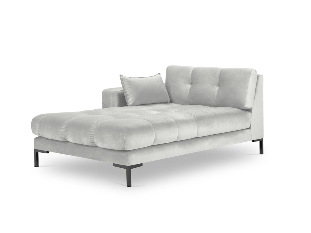 MICADONI Mamaia chaiselong venstre sølv fløjl og sort metal 185x102x75