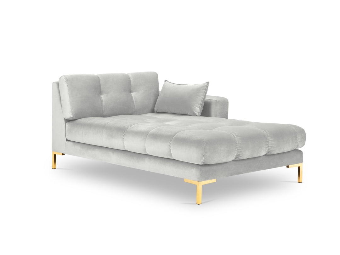 MICADONI Mamaia chaiselong højre sølv fløjl og guld metal 185x102x75