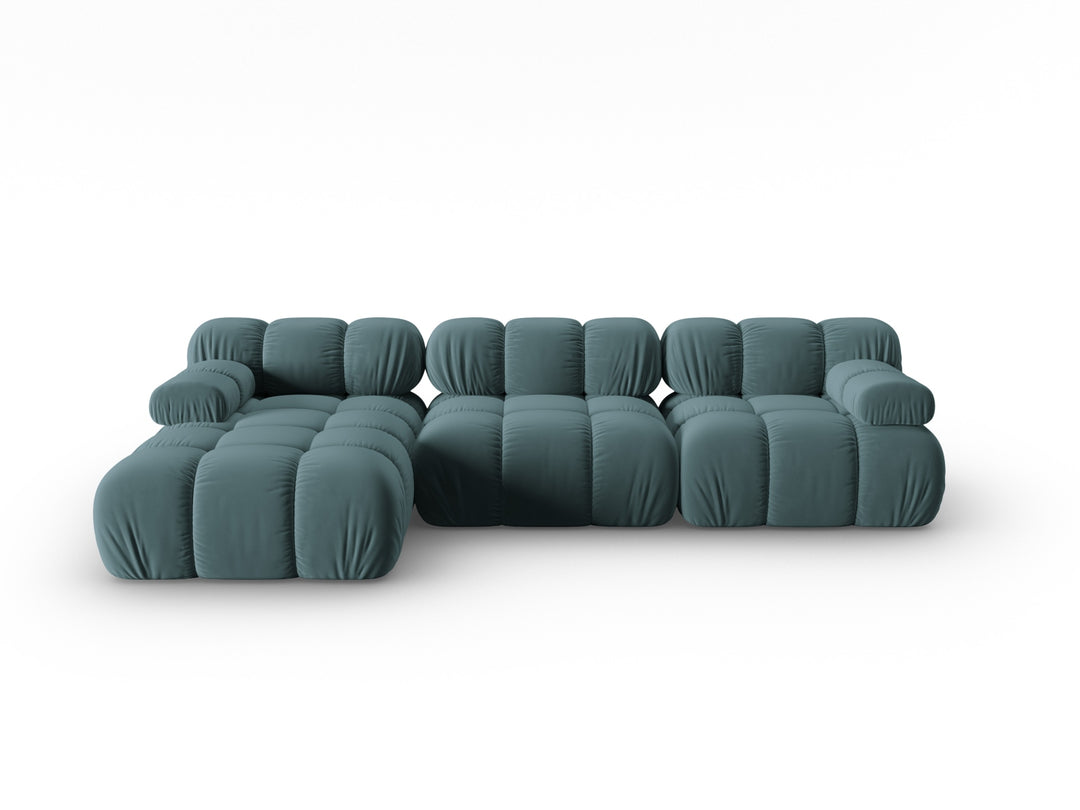 MICADONI Bellis Modular hjørnesofa venstre 4 sæder blå fløjl og sort plastik