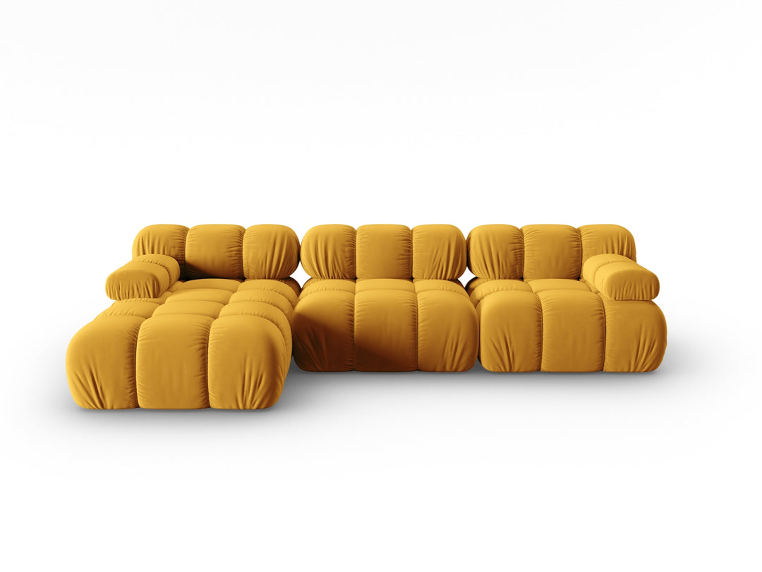 MICADONI Bellis Modular hjørnesofa venstre 4 sæder gul fløjl og sort plastik