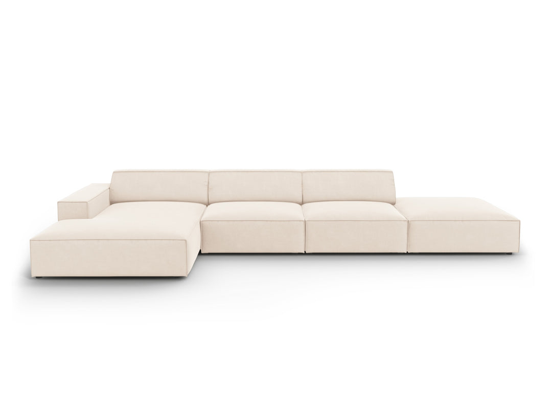 MICADONI Jodie hjørnesofa venstre 5 sæder beige fløjl og sort plastik