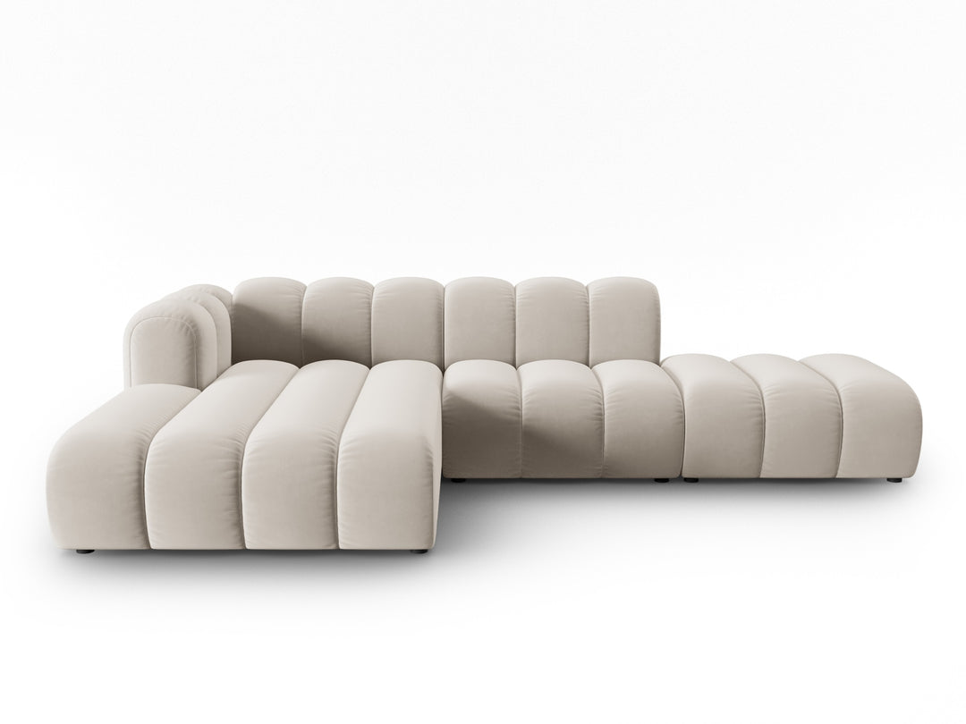 MICADONI Lupin Modular åben hjørnesofa venstre 5 sæder beige fløjl og sort plast