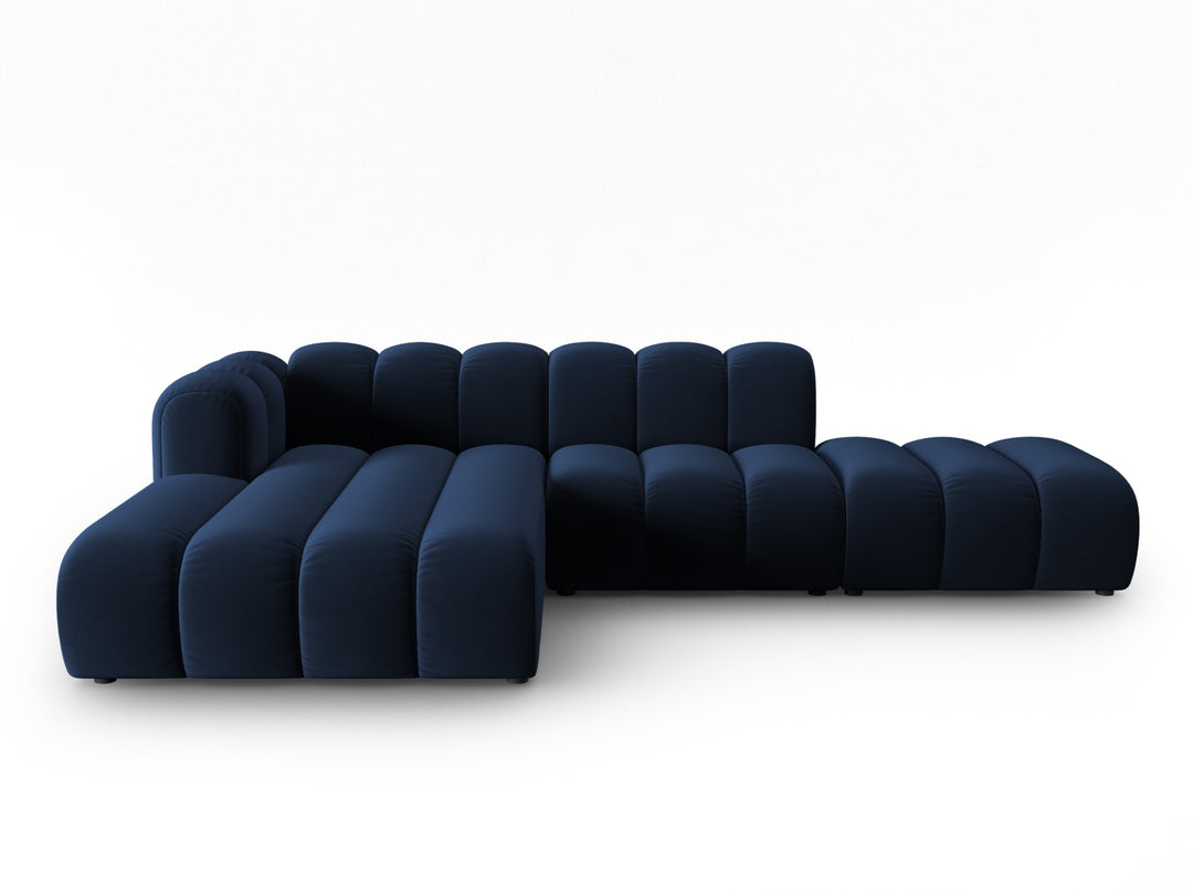 MICADONI Lupin Modular åben hjørnesofa venstre 5 sæder blå fløjl og sort plast