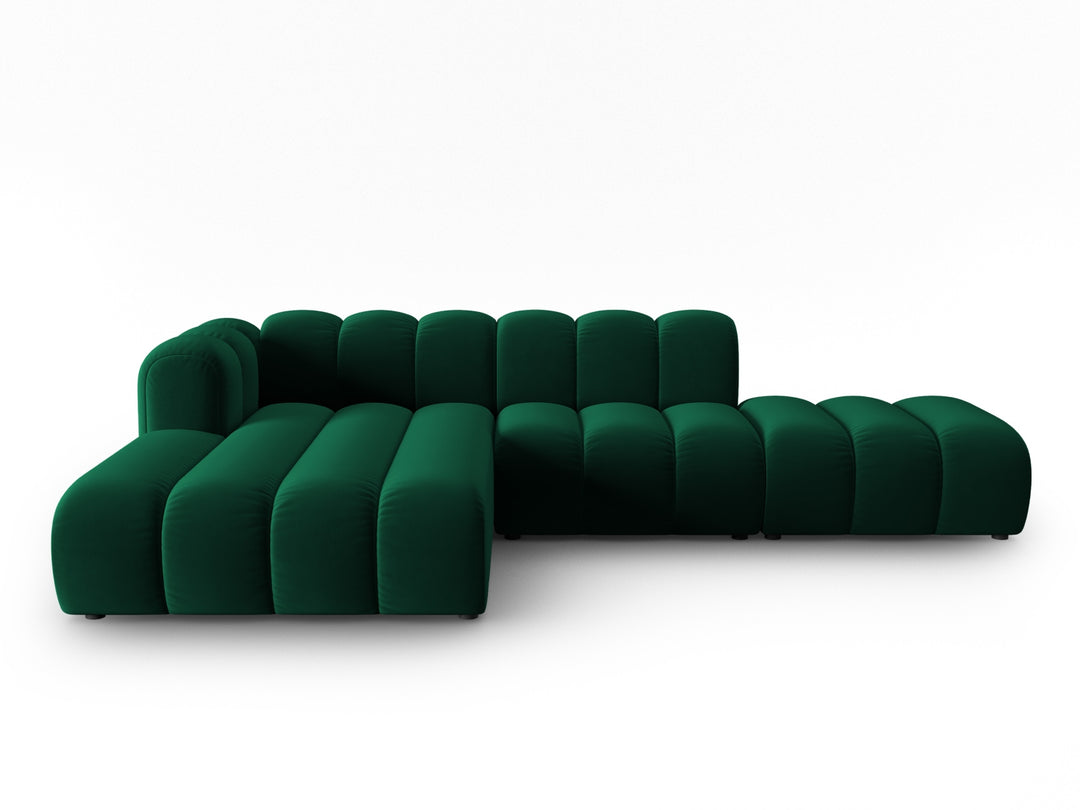 MICADONI Lupin Modular åben hjørnesofa venstre 5 sæder grøn fløjl og sort plast