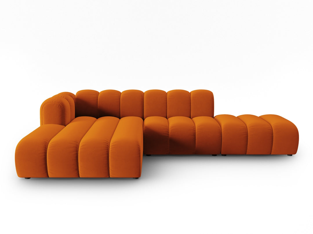 MICADONI Lupin Modular åben hjørnesofa venstre 5 sæder orange fløjl og sort plast
