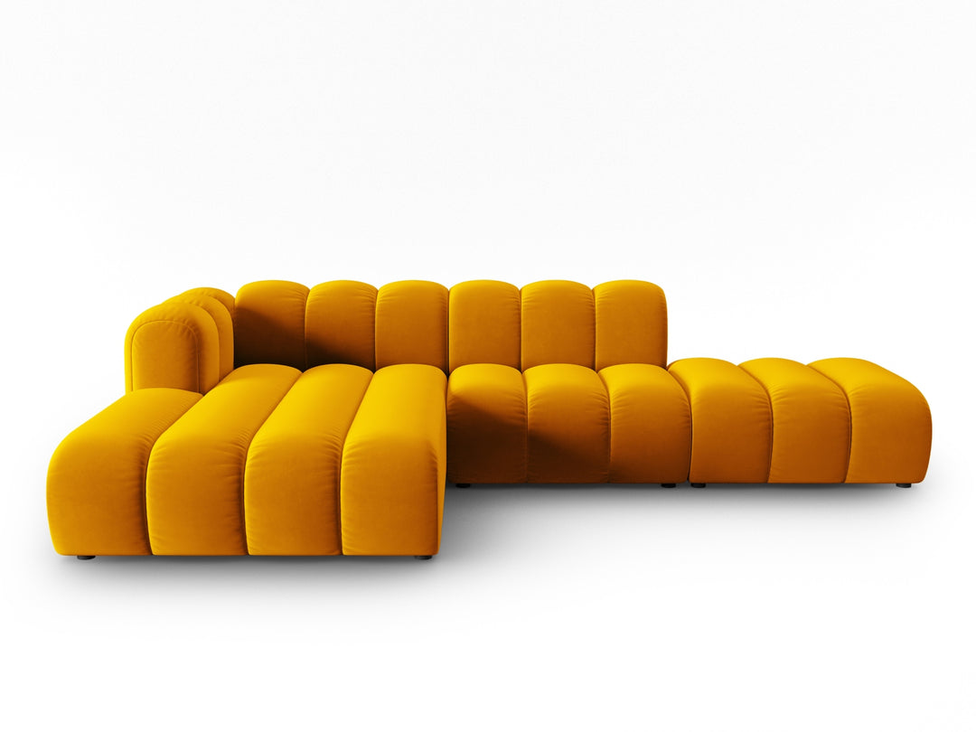 MICADONI Lupin Modular åben hjørnesofa venstre 5 sæder gul fløjl og sort plast
