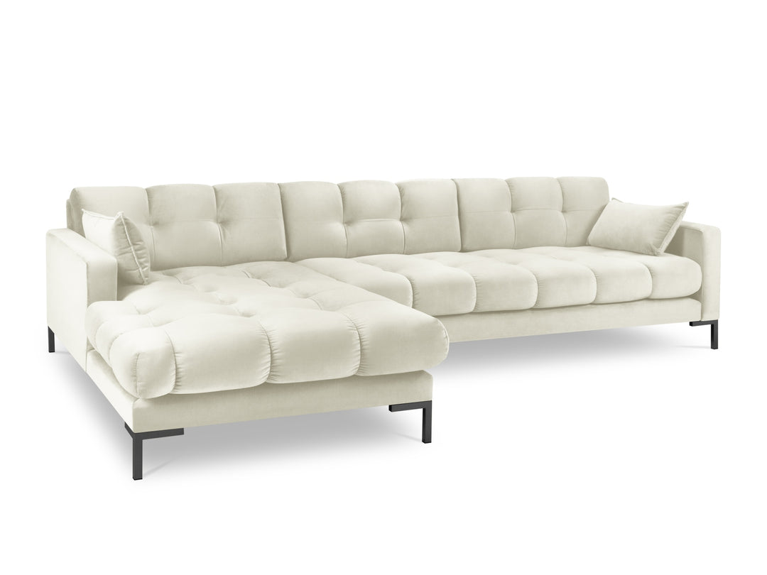 MICADONI Mamaia hjørnesofa venstre 5 sæder beige fløjl og sort metal