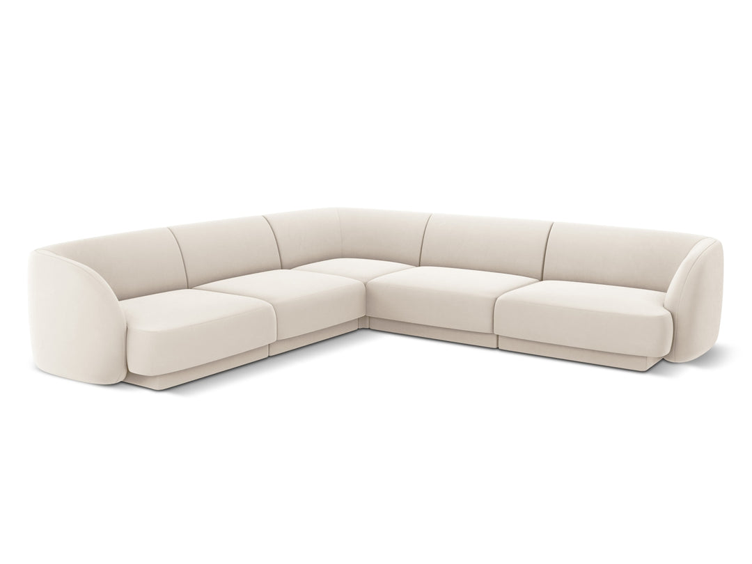 MICADONI Miley Symmetrical hjørnesofa 5 sæder beige fløjl og sort plast