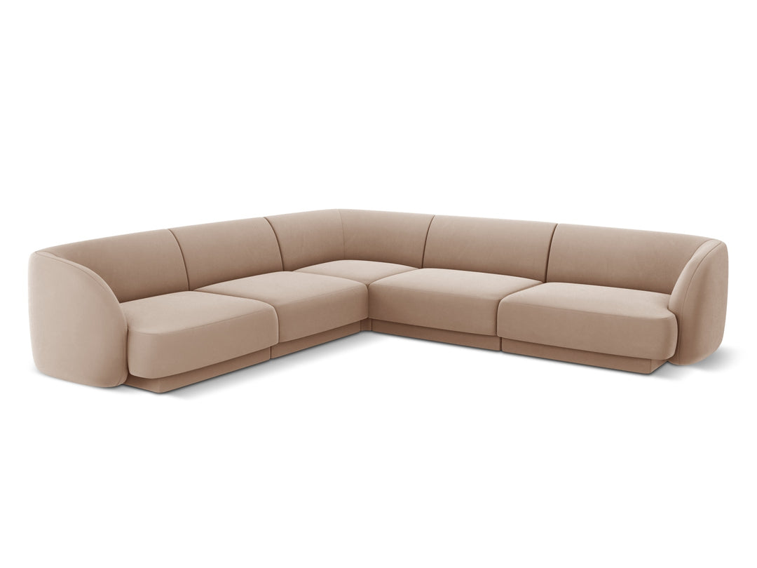 MICADONI Miley Symmetrical hjørnesofa 5 sæder brun fløjl og sort plast
