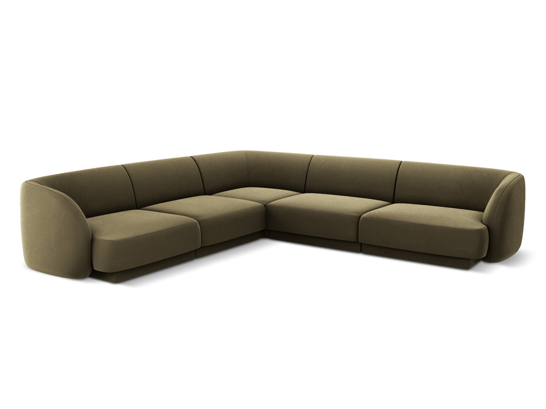 MICADONI Miley Symmetrical hjørnesofa 5 sæder grøn fløjl og sort plast
