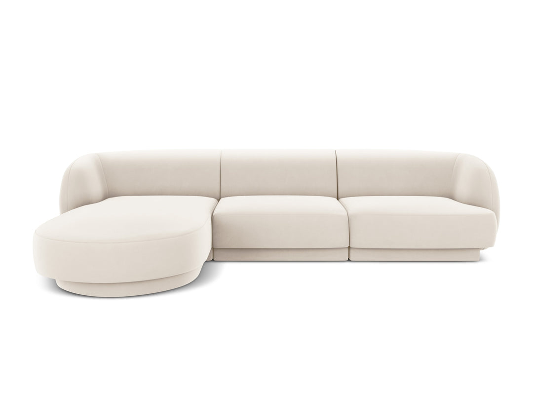 MICADONI Miley hjørnesofa venstre 4 sæder beige fløjl og sort plast