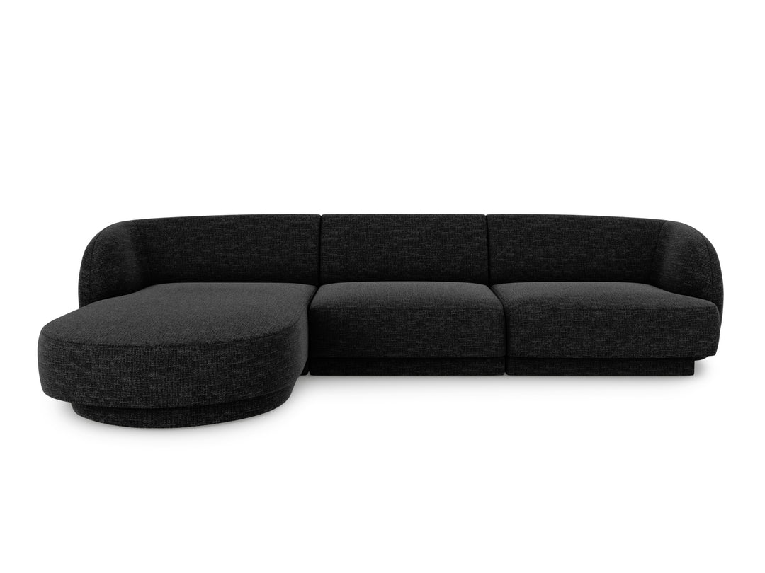 MICADONI Miley hjørnesofa venstre 4 sæder sort chenille og sort plast