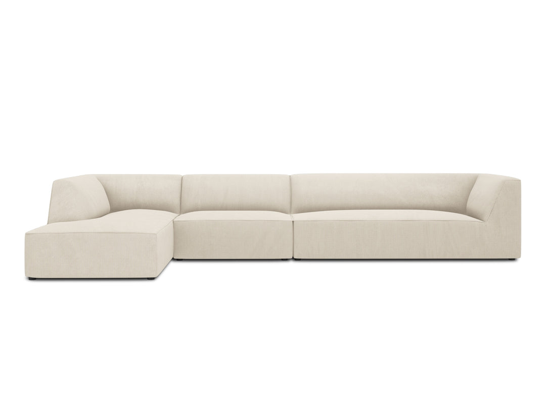MICADONI Ruby Modul hjørnesofa venstre 5 sæder beige corduroy fløjl og sort plast
