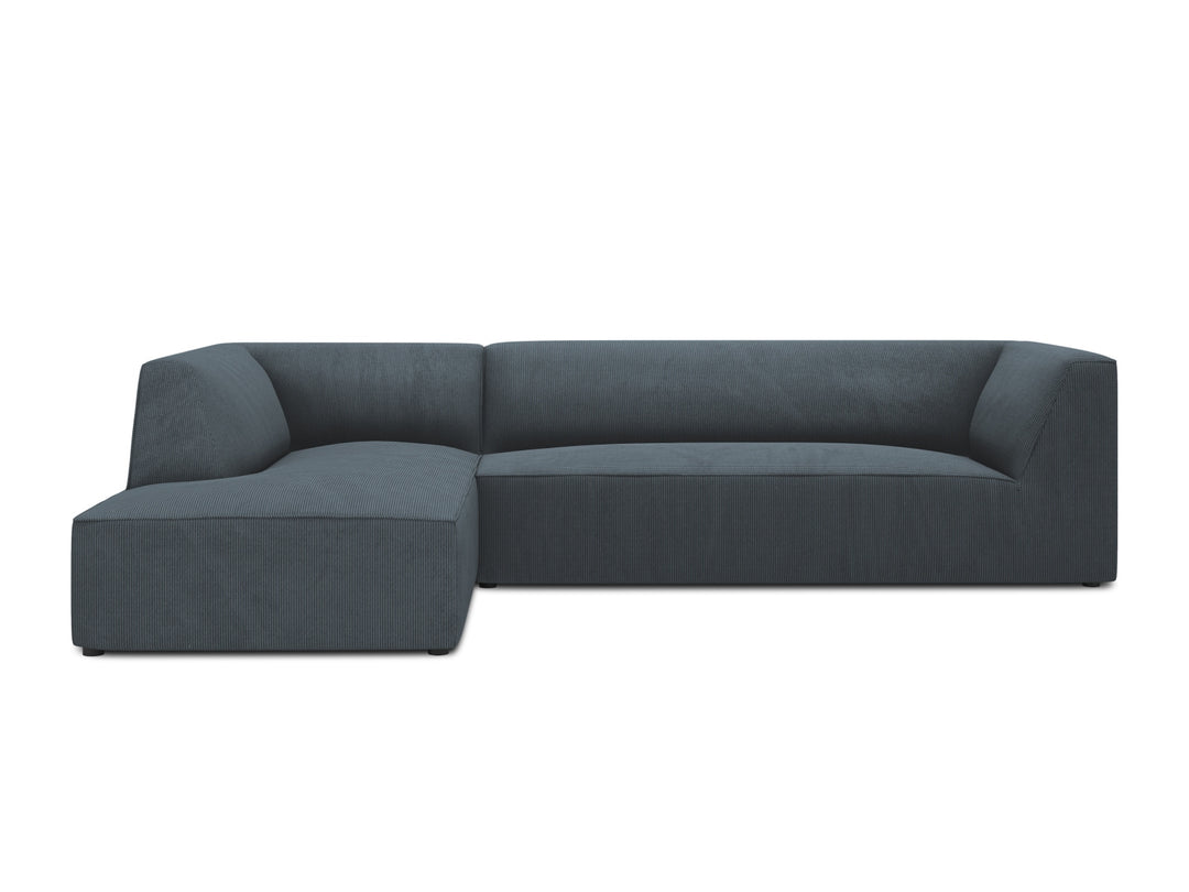 MICADONI Ruby Modul hjørnesofa venstre 4 sæder blå corduroy fløjl og sort plast