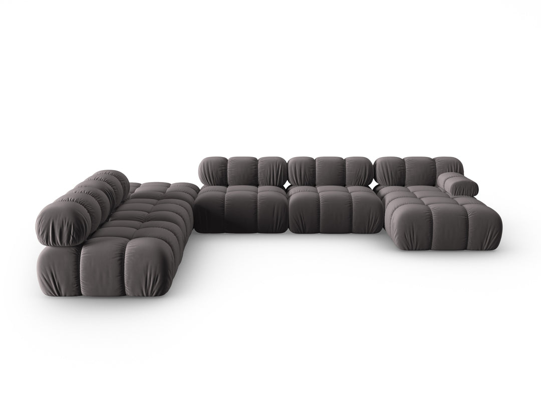 MICADONI Bellis Modular Panoramic hjørnesofa venstre 7 sæder antracitgrå fløjl og sort plastik