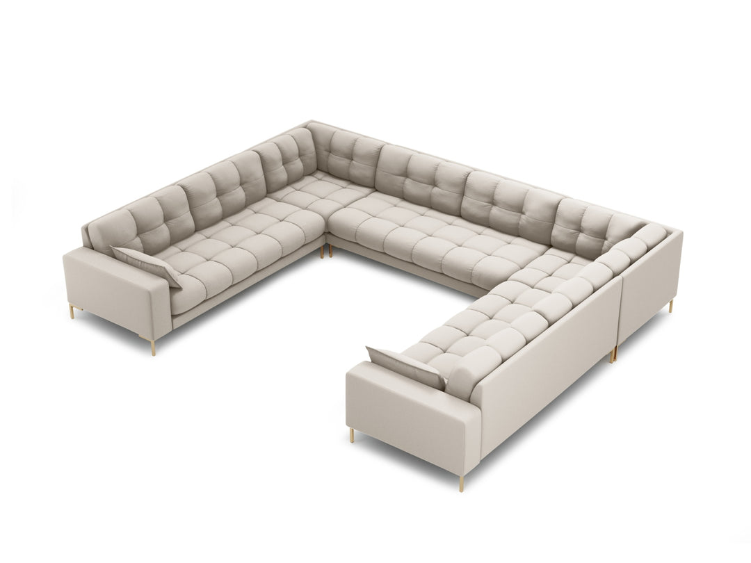 MICADONI Mamaia Panoramic U-sofa 9 sæder beige stof og guld metal