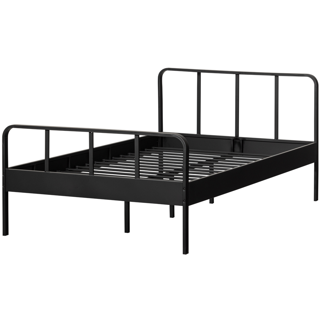WOOOD Mees queensize sengeramme m. lamelbund sort metal 120x200