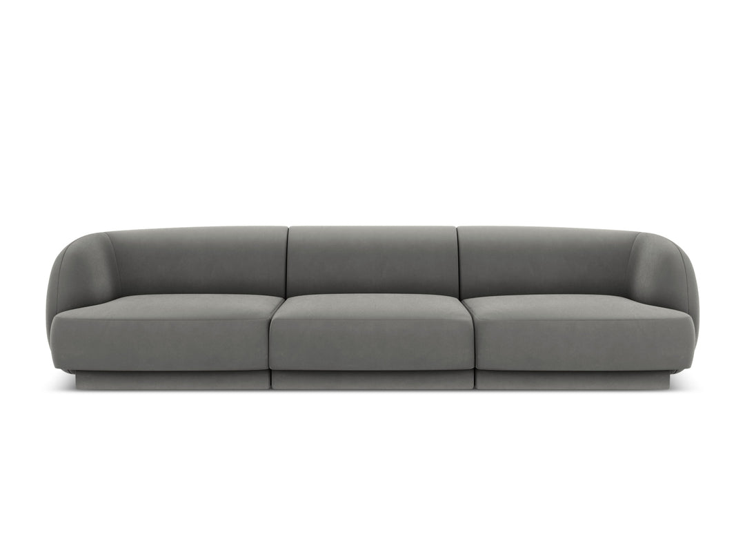 MICADONI Miley sofa 3 sæder grå fløjl og sort plast