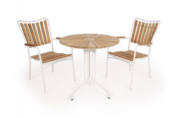 Produktbillede af DaneLine Eva Teak Cafésæt Ø70 cm Hvid på tilbud i høj kvalitet