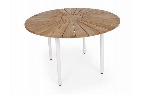 Produktbillede af DaneLine Eva Teak Havebord Ø110 cm Hvid på tilbud i høj kvalitet