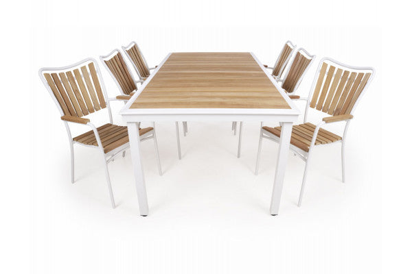 Produktbillede af DaneLine Eva Teak Havemøbelsæt 102x219 cm Hvid på tilbud i høj kvalitet