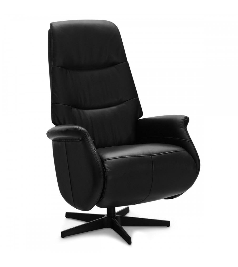 Produktbillede af Delta recliner drejestol m. armlæn sort læder og sort metal i premium kvalitet