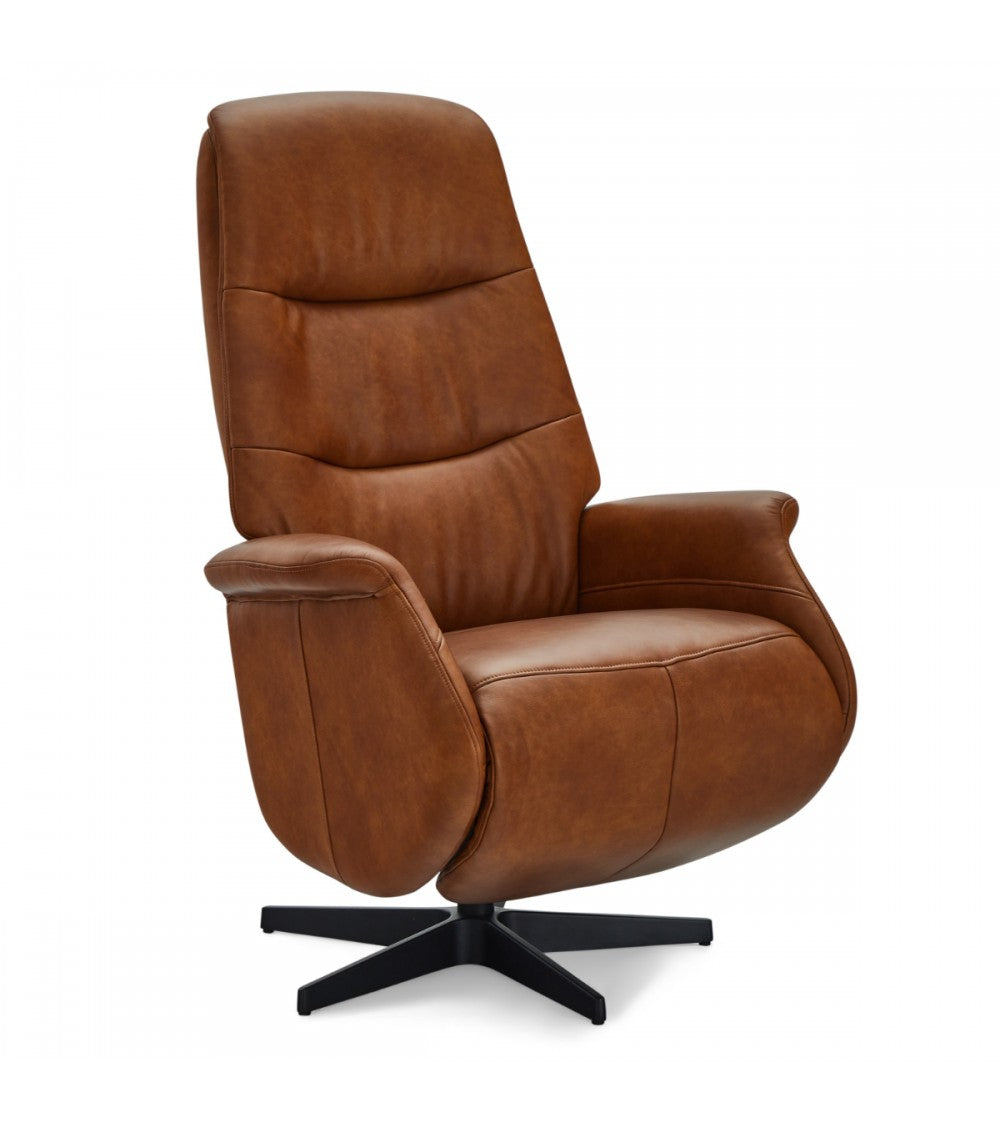 Produktbillede af Delta recliner drejestol m. armlæn cognac læder og sort metal i premium kvalitet