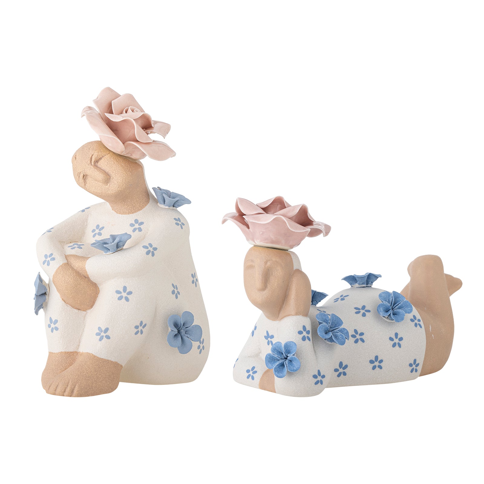 Produktbillede af BLOOMINGVILLE Floriella deko figur blå stentøj sæt af 2 i premium kvalitet