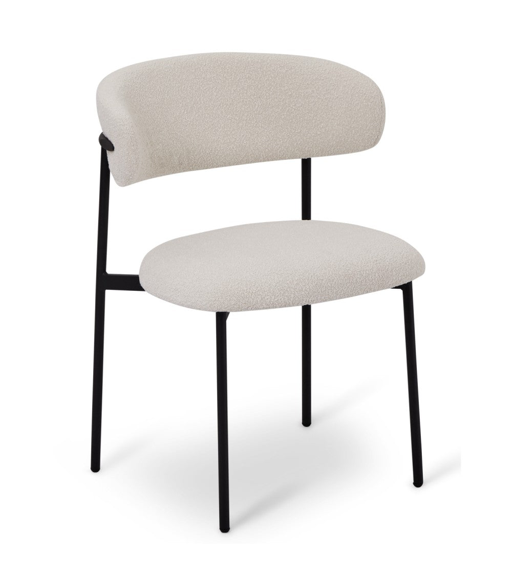 Diana spisebordsstol hvid bouclé stof og sort metal