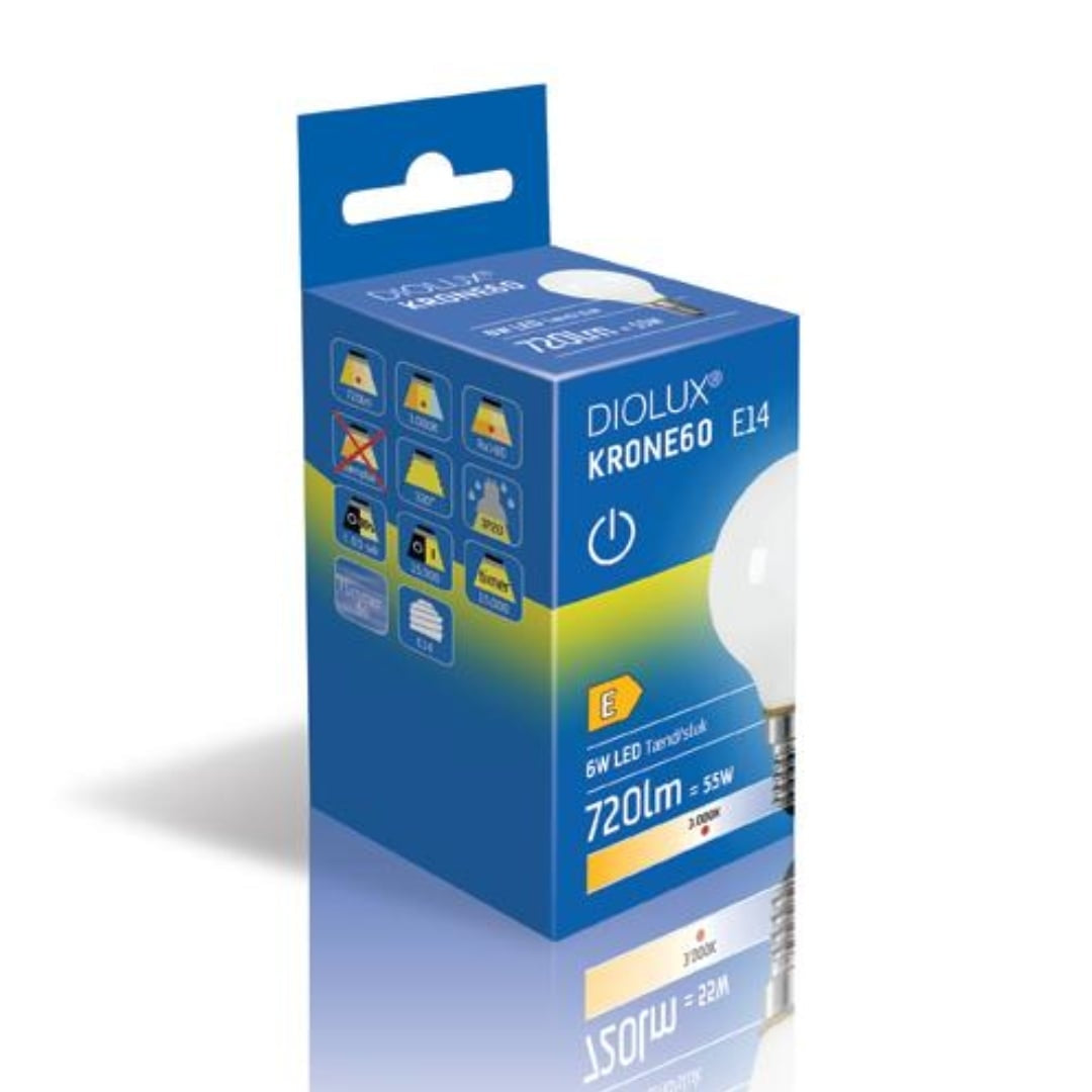 Produktbillede af DIOLUX KRONE60 6W 830 E14 720lm tænd/sluk GN i premium kvalitet