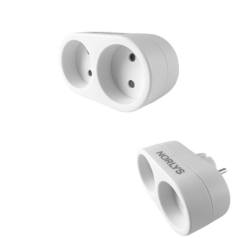 Produktbillede af Dobbeltstik Hvid Norlys Rund m/2 Udtag på tilbud