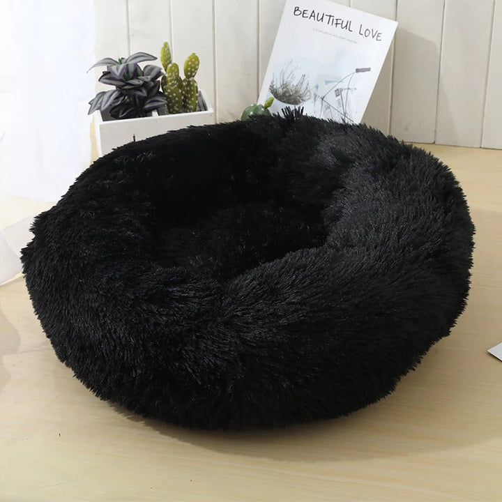 Blød og beroligende donut hundeseng (mange farver) Sort / 80 cm.