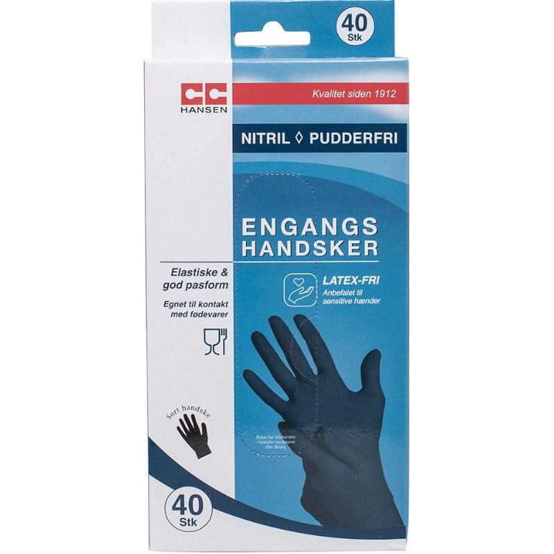 Produktbillede af Engangs Handsker Nitril 40 Stk. Sort Cc Hansen på tilbud – premium kvalitet og detaljer