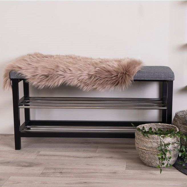 Produktbillede af Linx Bænk i sort træ polstret sæde og stål på tilbud i høj kvalitet