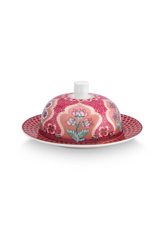 Produktbillede af Butter Dish Round Flower Festival Deco Dark Pink 17x8cm på tilbud i høj kvalitet