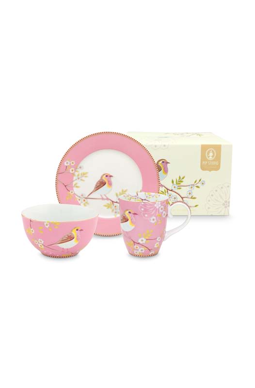 Produktbillede af Set/3 Breakfast Set Early Bird Pink på tilbud i høj kvalitet