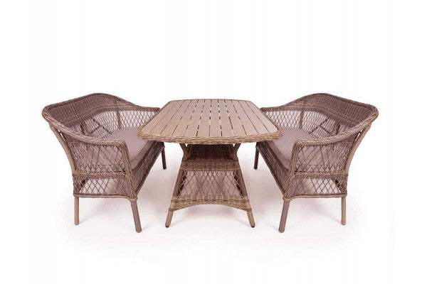 Produktbillede af Enø Brun Havemøbelsæt m/2 bænke Inkl. hynder på tilbud i høj kvalitet