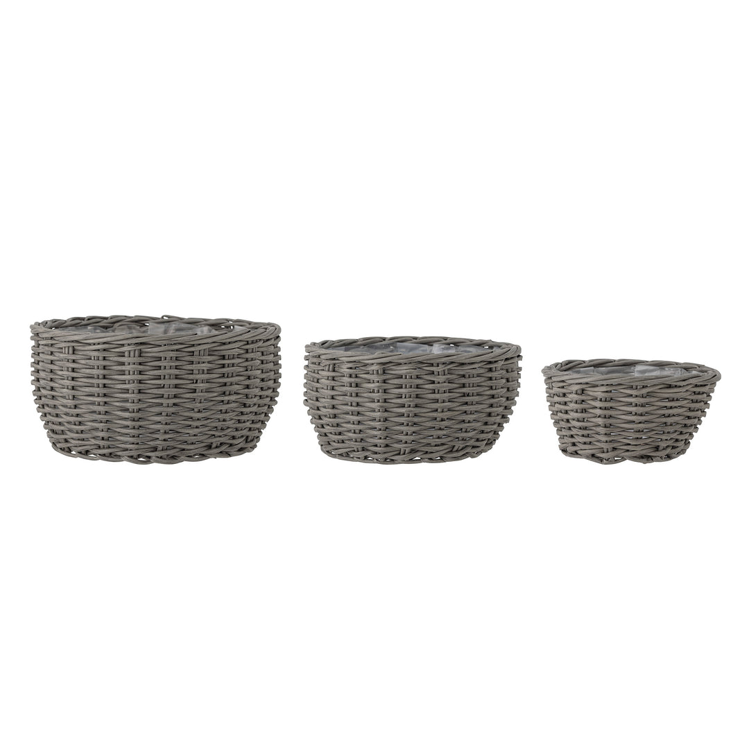 Produktbillede af BLOOMINGVILLE Fioria urtepotteskjuler m. plastik grå polyrattan og jern sæt af 3 i premium kvalitet