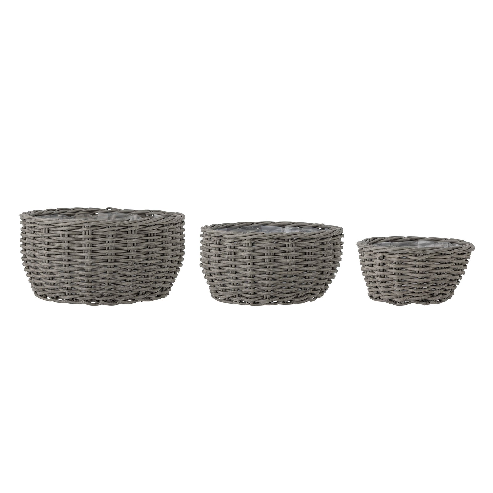 Produktbillede af BLOOMINGVILLE Fioria urtepotteskjuler m. plastik grå polyrattan og jern sæt af 3 i premium kvalitet