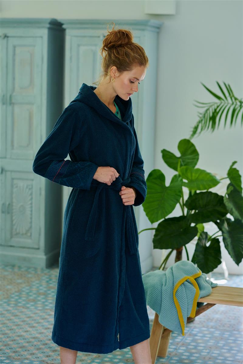 Produktbillede af PIP Soft Zellige Bathrobe Dark Blue M på tilbud i høj kvalitet
