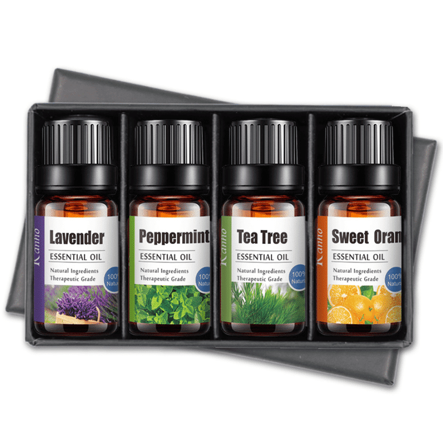 Produktbillede af Køb Æteriske olie kit (4 x 10 ml) 100 % ren og naturlig Jasmin Lavendel Lemongræs Rose på tilbud