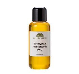 Detaljeret produktbillede af Urtegaarden Eucalyptus massageolie ØKO 100ml. på tilbud