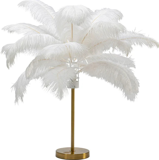 KARE DESIGN Feather Palm bordlampe hvid strudsefjer og messing stål