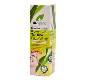 Detaljeret produktbillede af Dr. Organic Face wash tea tree 200 ml på tilbud